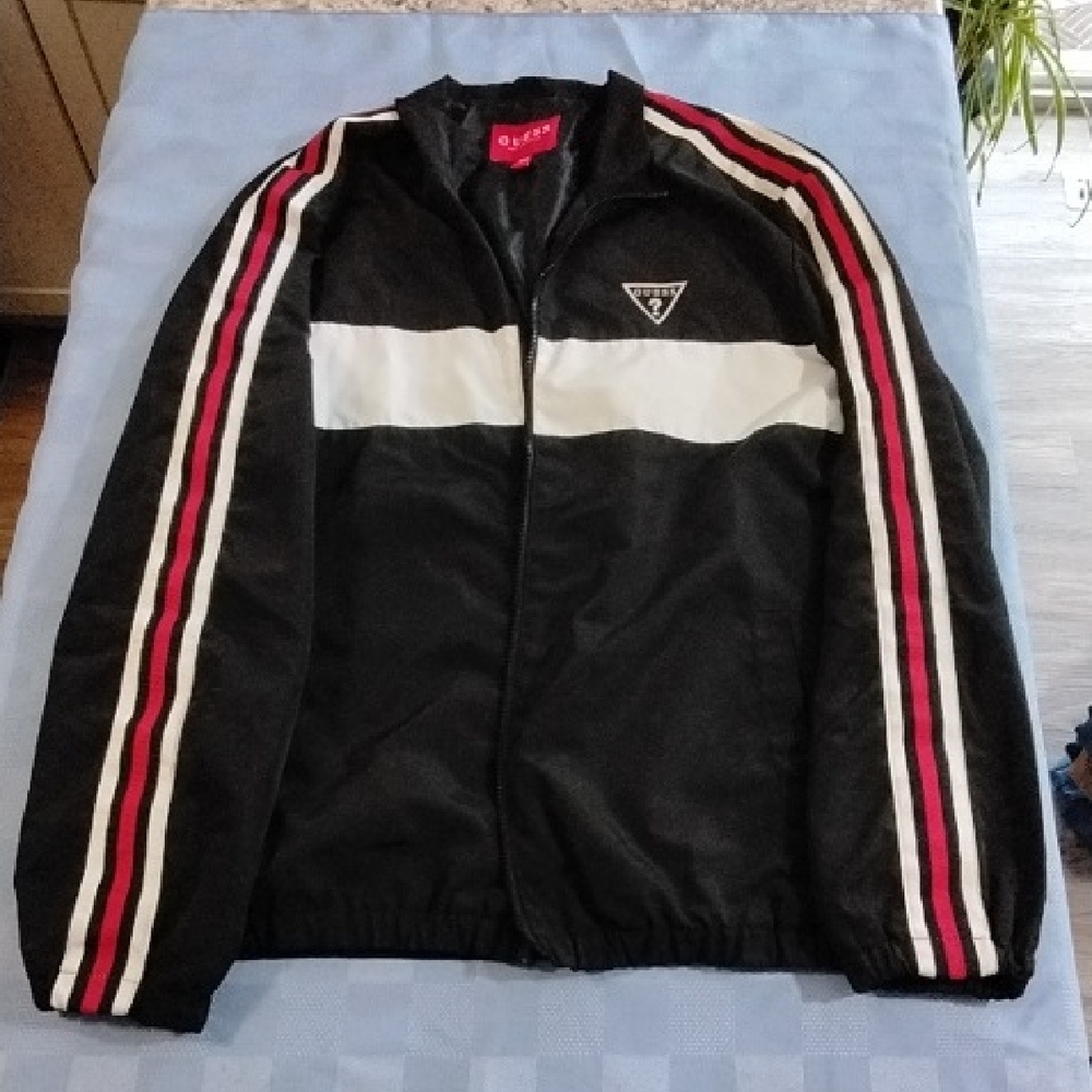 Guess Black and Red Windbreaker with Sporty Stripes